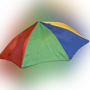 VTG UMBRELLA HAT CAP RED BLUE YELLOW RETRACTABLE HANDS FREE RAINCOAT RAIN COVER